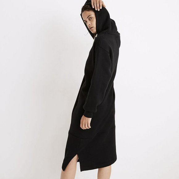 MADEWELL TRUE BLACK MWL BETTERTERRY HOODIE POCKETS SWEATSHIRT MIDI DRESS - Picture 4 of 8